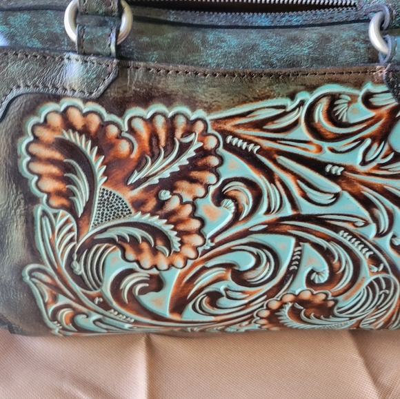 Patricia Nash Green and Brown Purse Bag with Ornate Design Western Country - Picture 5 of 6